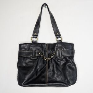 AK Anne Klein black leather gold chain accent shoulder bag
